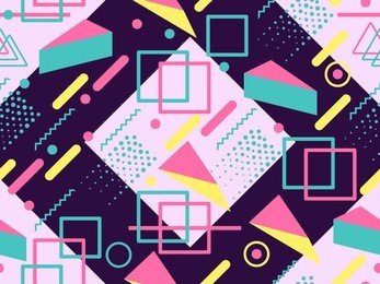 memphis seamless pattern. geometric elements memphis in the style of 80's. synthwave retro background. retrowave. vector illustration