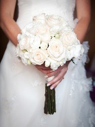 beautiful wedding bouquet in hands of the bride