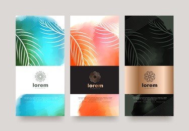 vector set packaging templates nature luxury or premium products.logo design with trendy linear style.voucher discount flyer brochure.book cover vector illustration.greeting card background.
