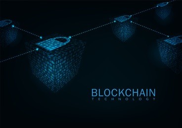 abstract blockchain technology concept .isometric digital blocks connection 
of data depicting a cryptocurrency blockchain.