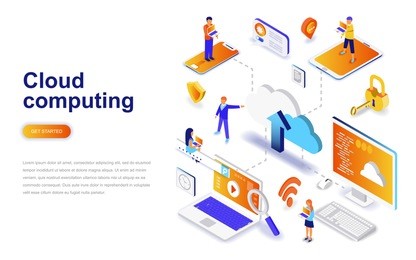 cloud computing modern flat design isometric concept. business technology and people concept. landing page template. conceptual isometric vector illustration for web and graphic design.