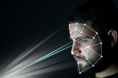 biometric identification and verification face detection concept. facial recognition system. unlocking technology.