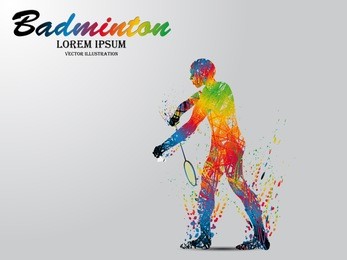 visual drawing of power sport man in start badminton game at fast of speed on stadium , colorful beautiful design style on white background for vector illustration, exercise sport concept
