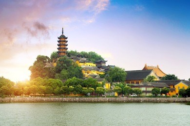 jinshan is a buddhist holy place in the south of the yangtze river. zhenjiang, china.