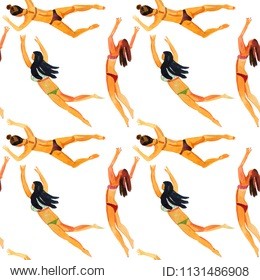 people swimming in the ocean seamless pattern. summertime travel illustration