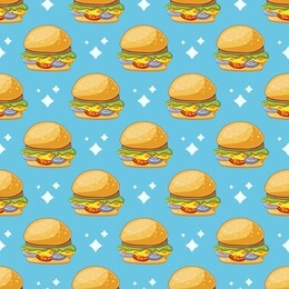 hand drawn seamless pattern with burgers. fast food vector