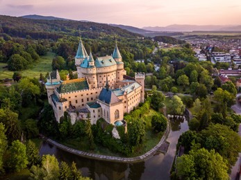 castle bojnice, central europe, slovakia. unesco. sunset light.
