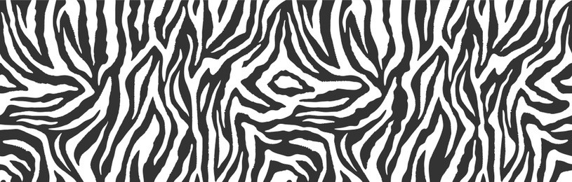 zebra skin, stripes pattern. animal print, black and white detailed and realistic texture. monochrome seamless background. vector illustration 