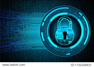 safety concept, closed padlock on digital background, cyber security, blue abstract hi speed internet technology background illustration. key vector
