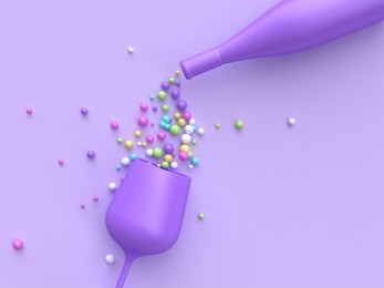 abstract wine bottle and glass colorful many ball 3d rendering