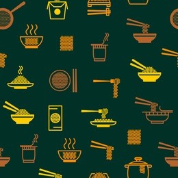 noodle thin line seamless pattern background chinese or japanese traditional fast food and chopstick, box. vector illustration