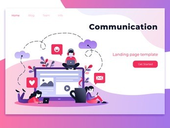 vector ultraviolet gradient illustration of communication via the internet, social networking, chat, video, news, messages, web site, mobile web graphics. landing page template