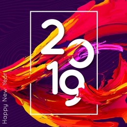 bright design 2019 template for banner or poster, annual business report or calendar cover. burst of colorful energy. vector illustration eps 10