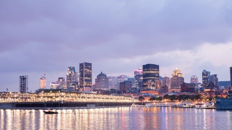 night city view of the old port of montreal, montreal, quebec, canada