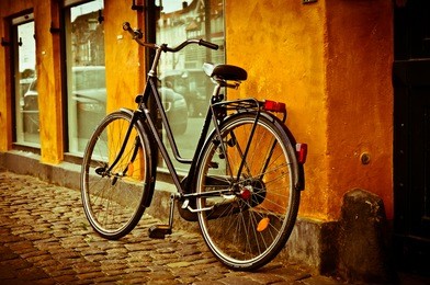 classic vintage retro city bicycle in copenhagen, denmark