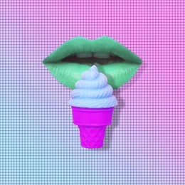  contemporary art collage of ice cream on lips. fashion food 