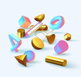 creative design poster, minimal art trendy vector illustration. abstract background with shapes 3d. pattern with geometric figures. realistic isometric elements of design.