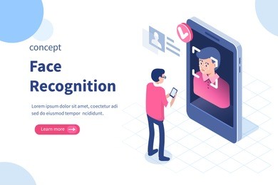 face recognition concept design. can use for web banner, infographics, hero images. flat isometric vector illustration isolated on white background.