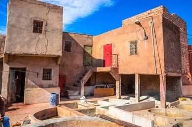 tanneries in old medina of marrakech, morocco