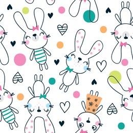 seamless pattern with bunny girl, vector textile fabric print