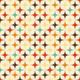 geometric seamless vector pattern with colorful stars in retro colors