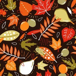 vector illustration background of autumnal garden with different colors of falling leaves