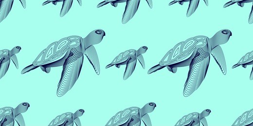 marine graphic seamless pattern with animal. vector illustration. the turtle consist of lines. digital design  for wallpaper, packaging, textile, printing,  web.