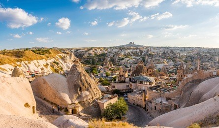 goreme town night view from hill in cappadocia region of turkey.
