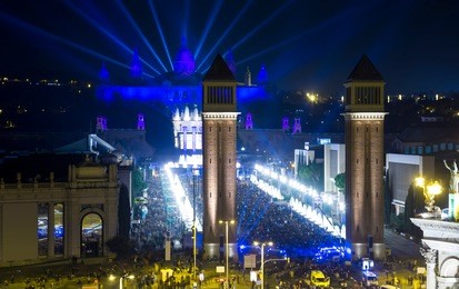 new year celebrations with city lights at placa espana in barcelona