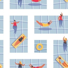 summer holiday people in the pool. swimming women in bikini. seamless pattern vector illustration