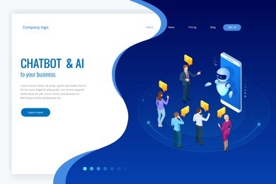isometric artificial intelligence. chat bot and future marketing. ai and business iot concept. mans and women chatting with chatbot application. dialog help service. vector illustration.
