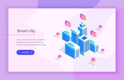 smart city. futuristic buildings on an abstract background. landing, a banner for a website. modern vector illustration isometric style.	