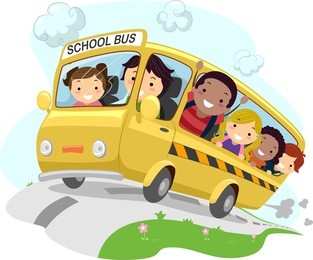 illustration of school kids riding a schoolbus