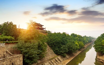 xi'an ancient city wall and moat, china shaanxi.