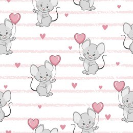 cute cartoon mouse with balloon seamless pattern. vector baby background.