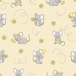 seamless pattern with cute little mice. vector baby mouse background.