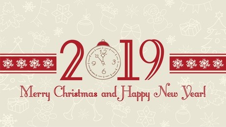 vector 2019 happy new year and merry christmas background, web banner, text label with snowflakes. winter theme doodles illustration.greeting card template, flat pastel design.