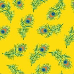 vector illustration seamless texture, pattern, background with peacock feather.