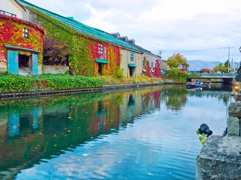 otaru canal cruise in otaru town, hokkaido, japan.