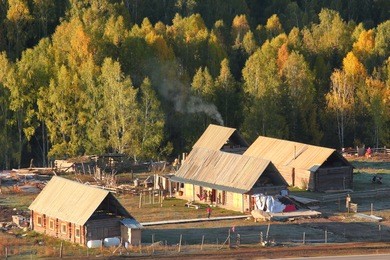 hemu village on kanas nature reserve, autumn scene ,altay prefecture, xinjiang, china.