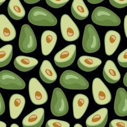 seamless pattern with hand drawn avocado. repeated vector background with half and whole avocado fruit.