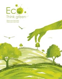 illustration environmentally friendly planet. green tree planting or deciduous forest on it from watercolor stains,isolated on a white background. think green. ecology concept.