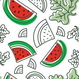 watermelon seamless pattern. hand drawn fresh tropical berry. multicolored vector sketch background. colorful doodle wallpaper. red, orange and green print