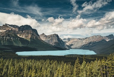 panorama mountain view over hector lake, bannf national park
