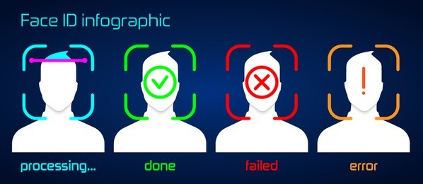 face recognition system concept human face scanning blue template background.