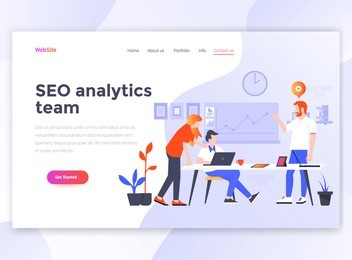 landing page template of seo analytics team. modern flat design concept of web page design for website and mobile website. easy to edit and customize. vector illustration
