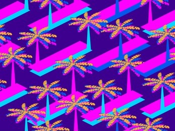retro futurism seamless pattern with palm tree. geometric elements memphis in the style of 80s. synthwave retro background. retrowave. vector illustration