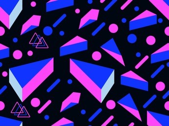 retro futurism seamless pattern. geometric elements memphis in the style of 80's. synthwave retro background. retrowave. vector illustration