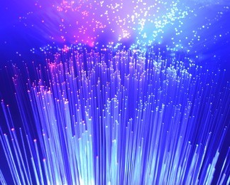 bunch of optical fibres dinamic flying from deep on technology background