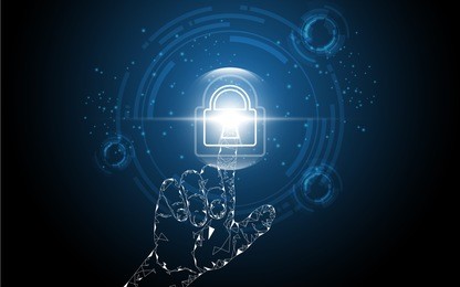 hand touch on security key lock ,security cyber digital concept abstract technology background protect system innovation vector illustration

